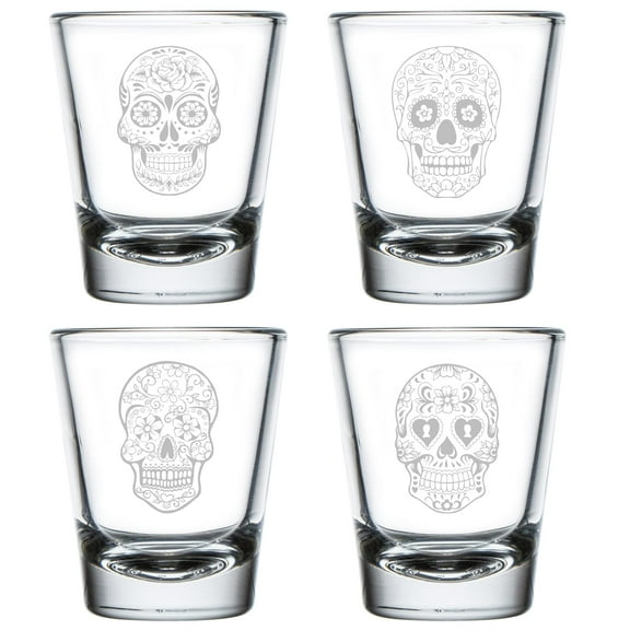 Set of 4 Shot Glasses 1.75oz Shot Glass Gift Sugar Skull Collection