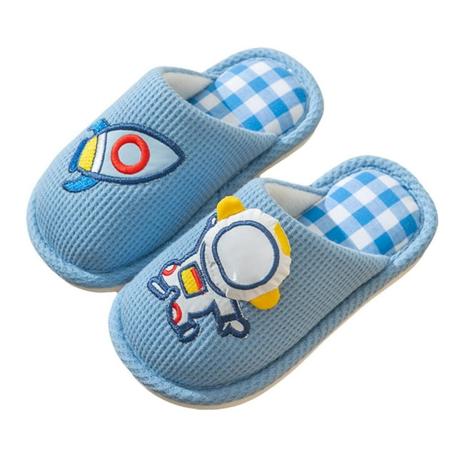 FAOWME Fall Children Slippers Girls Boy Life Non-Slip Short Warm Comfortable Cute Astronaut Pattern Blue 3-3.5 Years