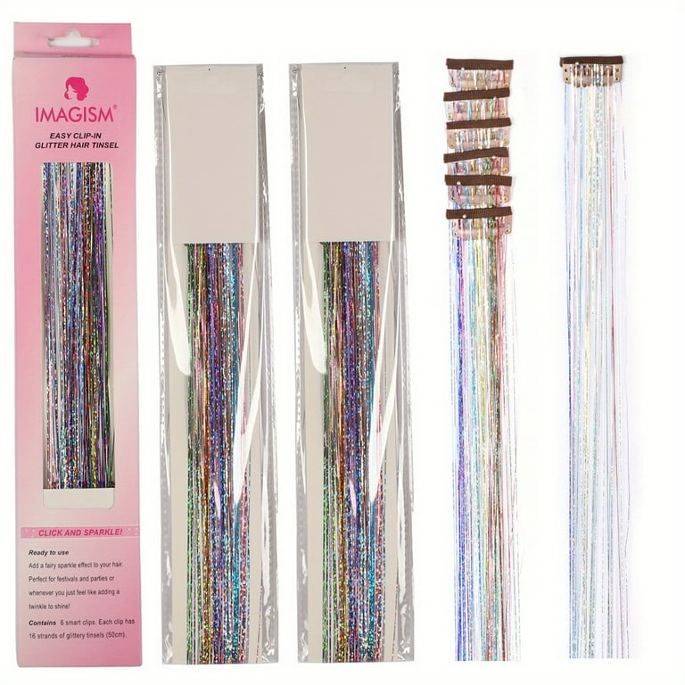 12pcs Clip In Hair Tinsel Kit 20 Inch Heat Resistant Fairy Hair Tinsel Kit  Glitter Hair Tensile Clip In On Sparkling Shiny Colorful Hair Accessories 