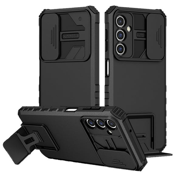 Military Grade Camera Privacy Cover Hybrid Case with Kickstand for Samsung Galaxy S25 - Black