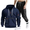 thumbnail image 3 of Txeol Fleece Lined Men Tracksuit Set 2 Piece Sets - Tactical Quarter Zip Pullover Hoodies Matching Cargo Joggers with Pockets Fall Winter Outdoor Athletic Sweatsuits XL Navy, 3 of 10