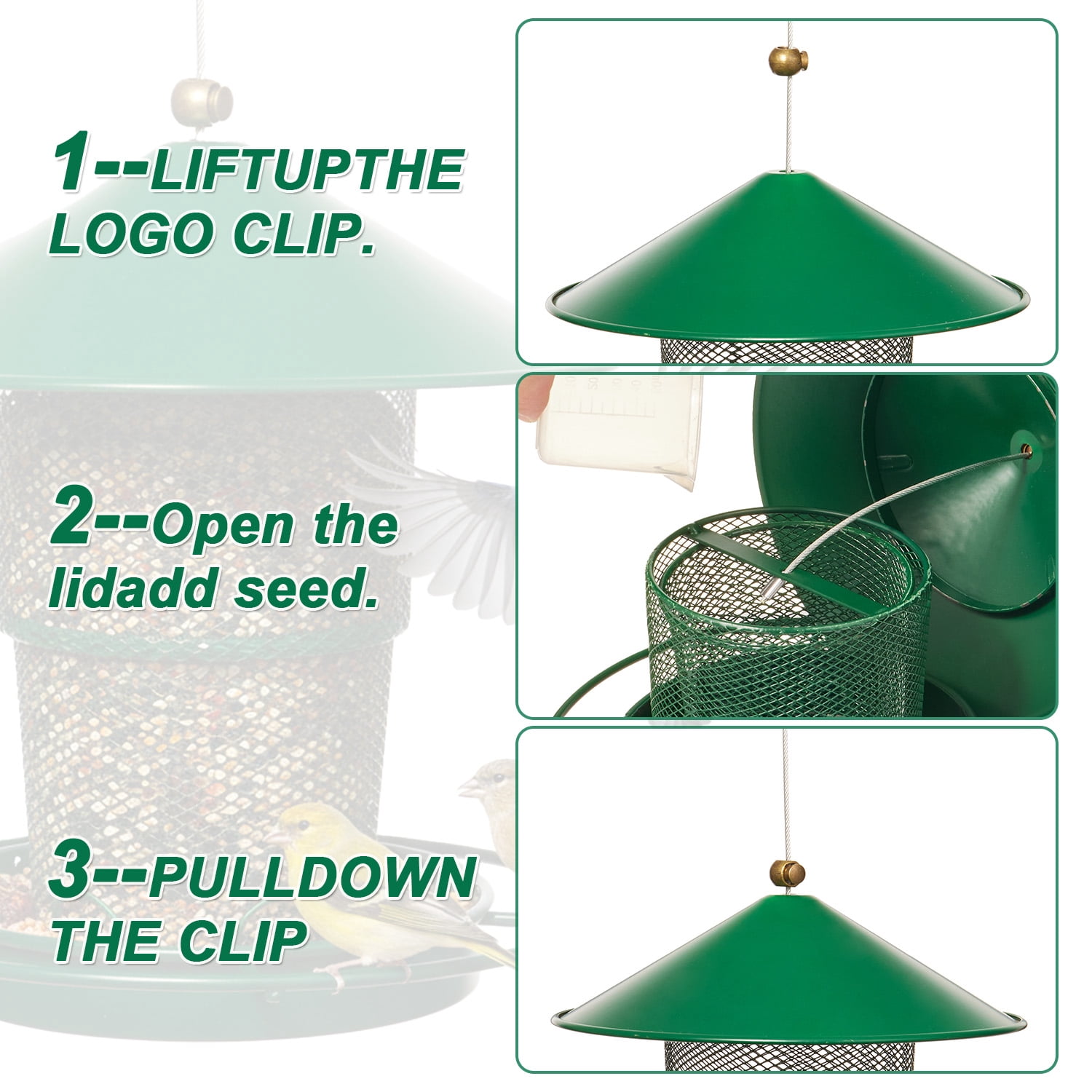Anpro Metal Bird Feeder for Outside Hanging, Retractable Squirrel Proof 5lb Capacity Bird Feeders, for Outdoors Hanging Garden Yard, Green