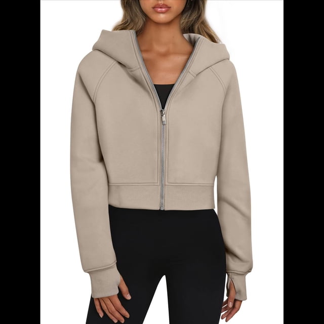 Sudaderas con Capucha y Cremallera para Mujer, Chaquetas, Sudaderas , Conjuntos de para Otoño, Camisetas Casuales y Cómodas Estilo Y2k, Ropa de Invierno. Caqui L