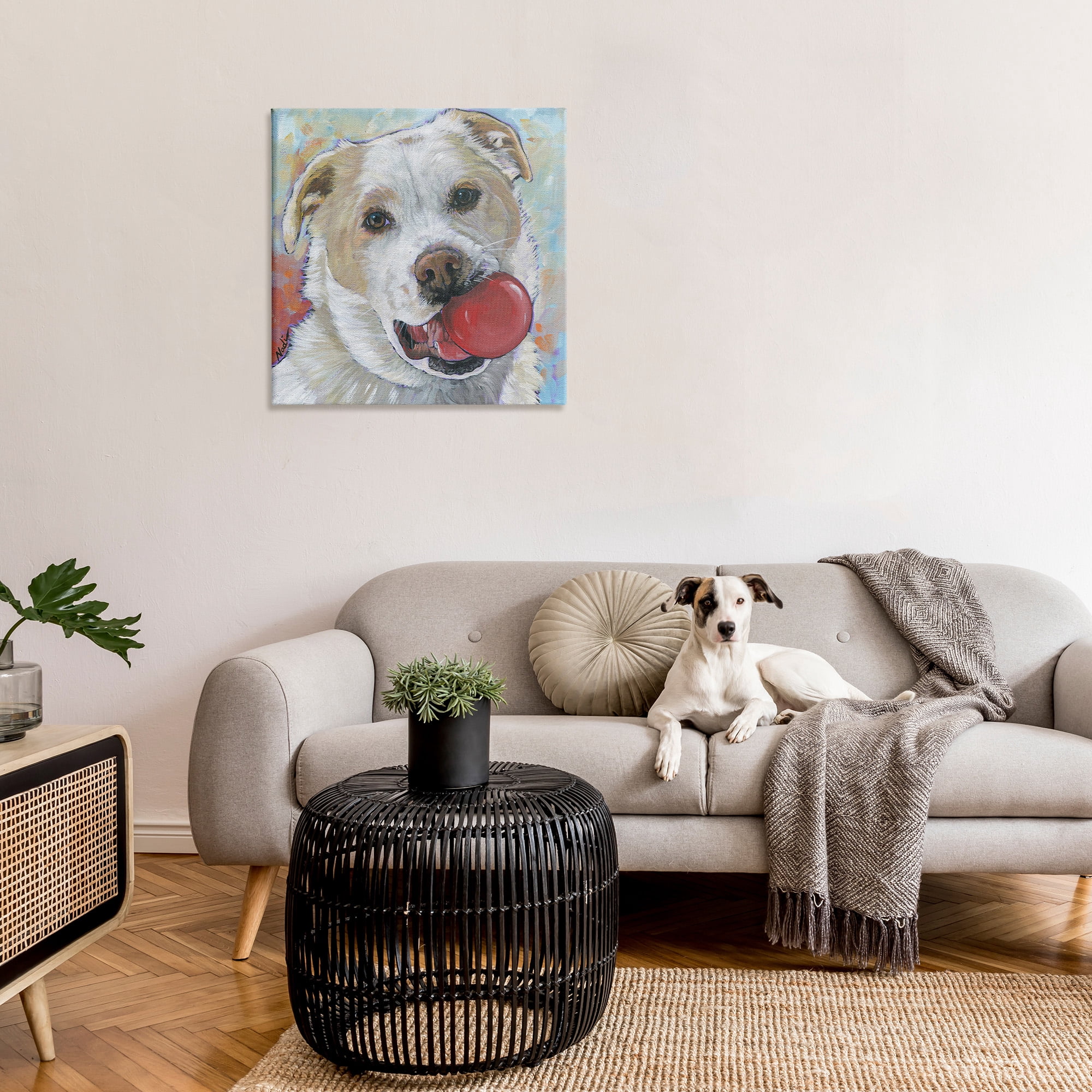 Stupell Industries Dog & Ball Portrait Animals & Insects Painting Gallery Wrapped Canvas Art Print Wall Art, 30 x 30