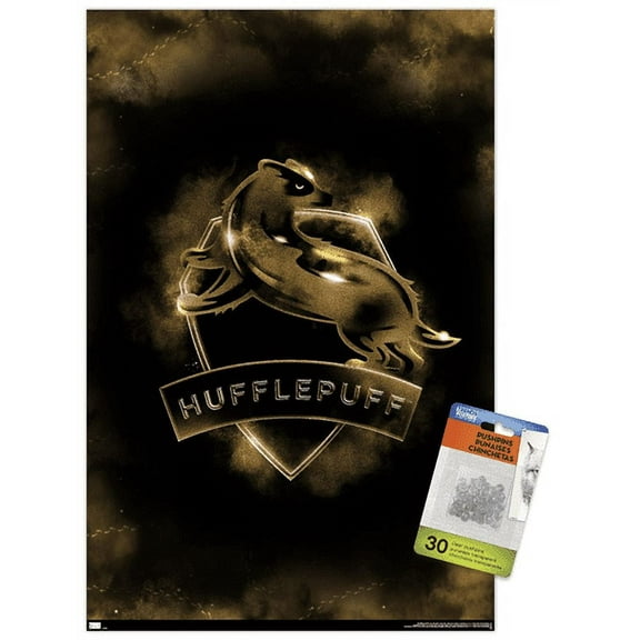 Harry Potter - Hufflepuff Crest Magic Wall Poster with Pushpins, 14.725" x 22.375"