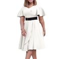 thumbnail image 2 of AURA Plus Size Trumpet Sleeve A Line Midi Dress High Waist Belted Crewneck Solid Color Summer Casual Elegant Dress, 2 of 3