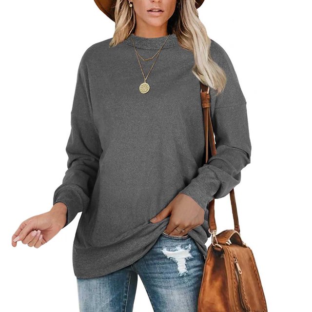 Puntoco Moda Mujer Otoño Invierno Sólido Cuello Redondo Jersey Manga Larga Tops Puntoco Puntoco-3575