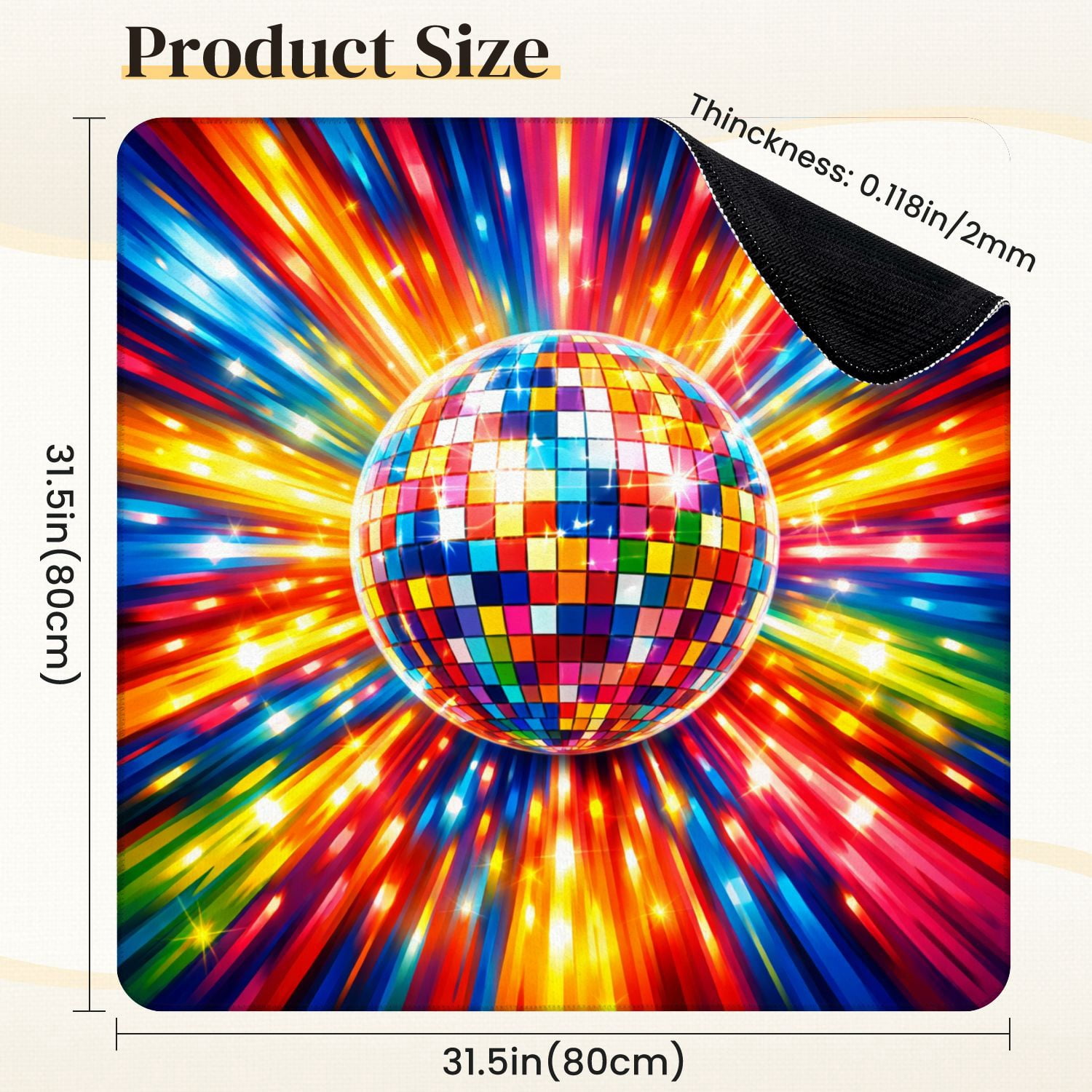 Mahjong Mat 31.5" x 31.5" Colorful Disco Ball Radiant Light Burst Abstract Non-Slip Noise Reduction Mahjong Tiles Table Cover for Dominoes Poker Card Board and Tile Games