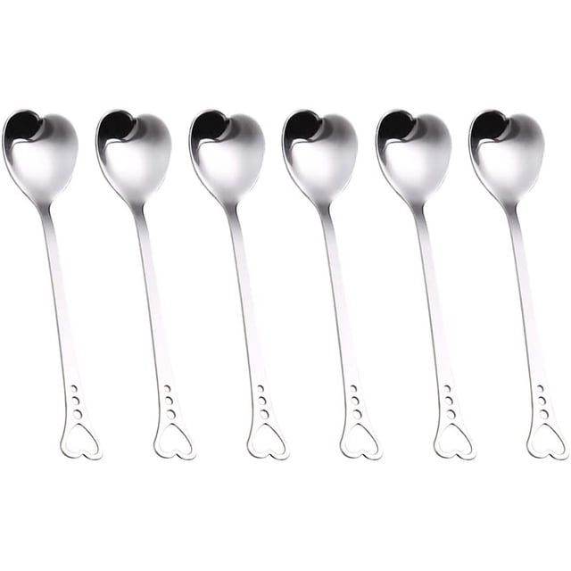6 cucharas de corazón de acero inoxidable, cucharas de riñón, cucharas de postre, cucharas de café JFHHH pequeña
