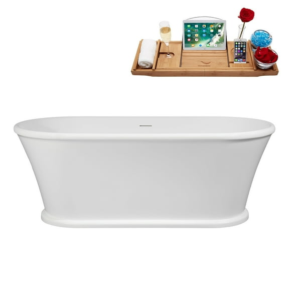 65" Streamline B-420-168-BNK Soaking Freestanding Tub and Tray With Internal Drain in Brushed Nickel