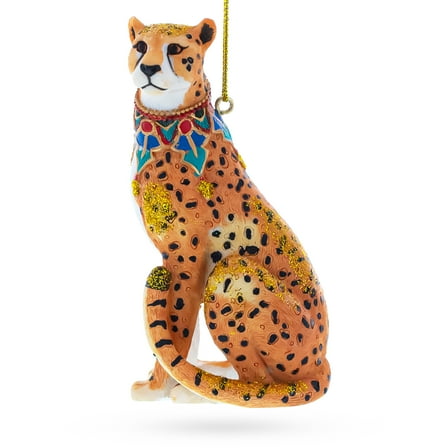 Regal Cheetah Glass Christmas Ornament