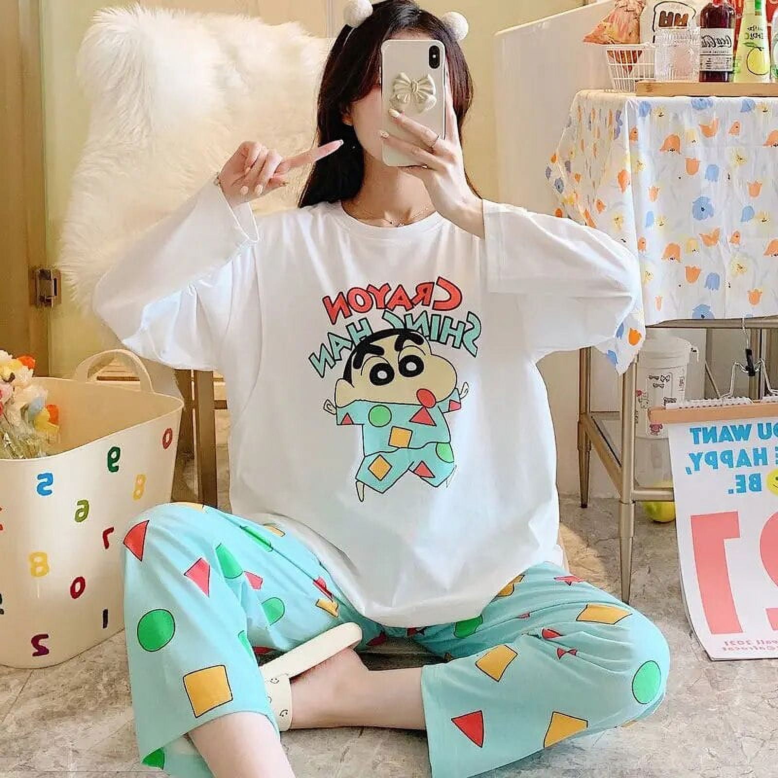 Pyjama Crayon Shin Chan en coton mode coreenne pantalon a manches longues ensemble deux pieces pour vetements d exterieur vetements de detente pour filles Y2K Walmart