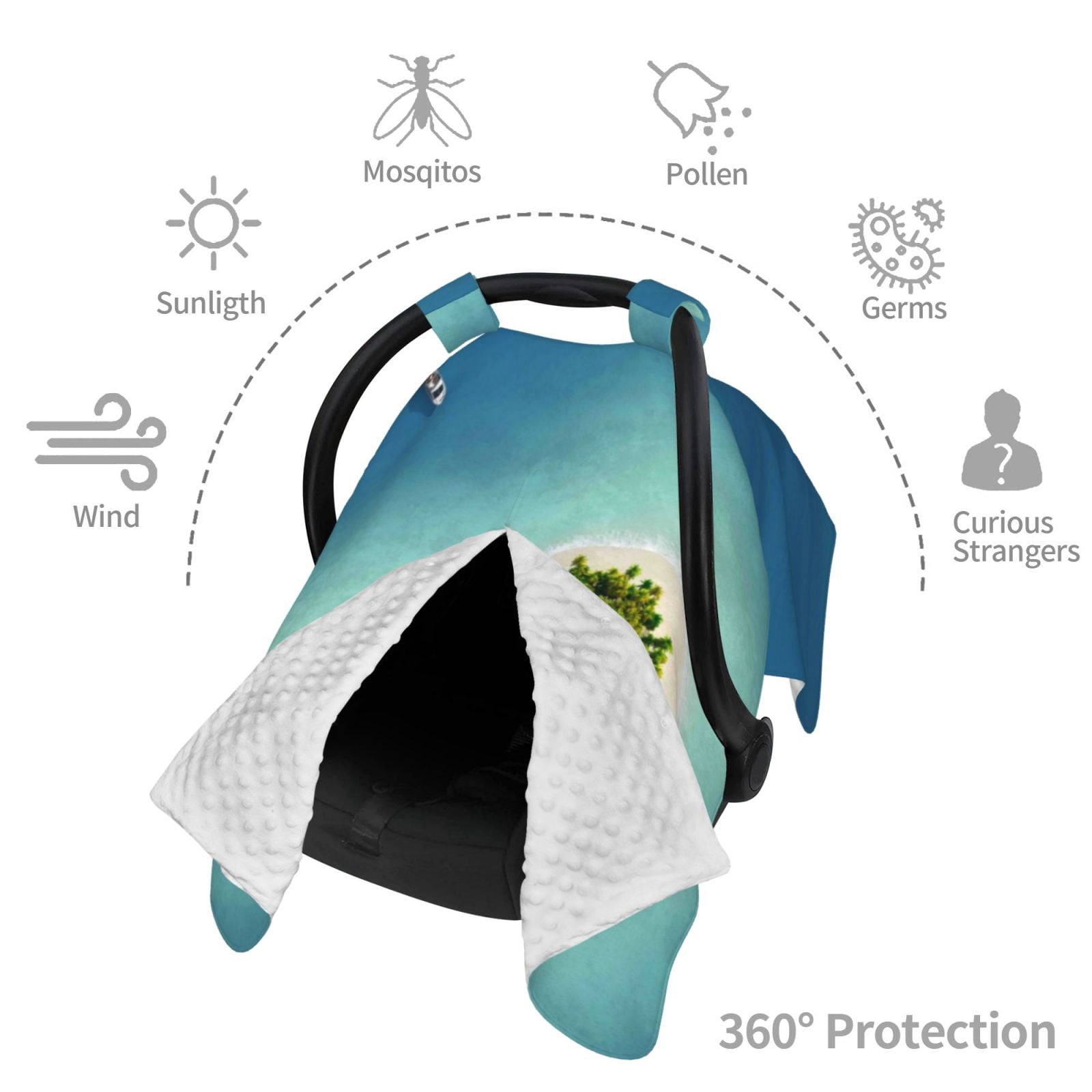 Car Seat Cover Baby - Paradise Island In The Form Of Heart Breathable Infant Car Seat Cover for Baby Carseat, Lightweight Comfort Baby Essentials Must Haves Newborn Stuff for Girl Boy