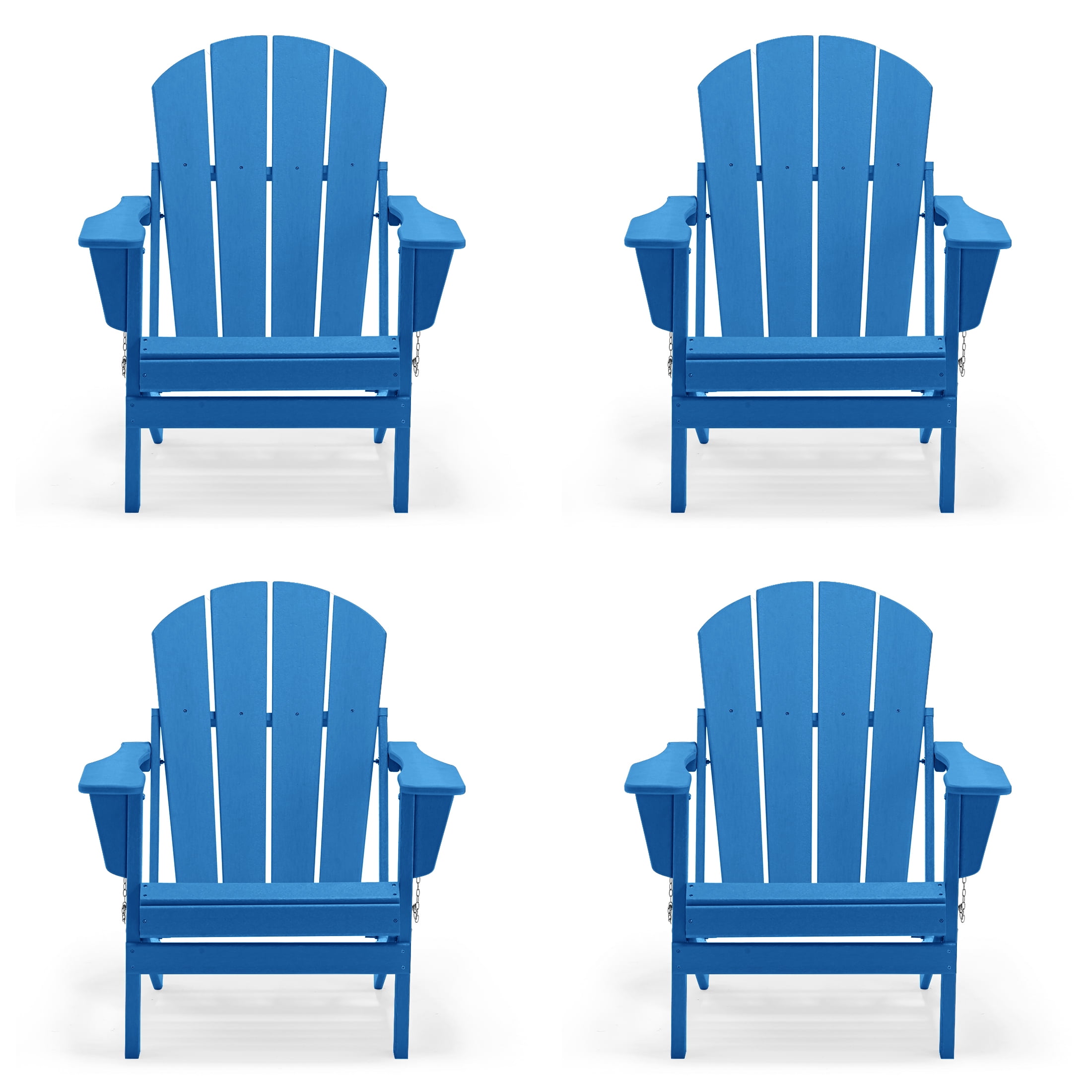 Folding Adirondack Lawn Chairs Set of 4 for Outdoor Patio Garden, Pacific Blue