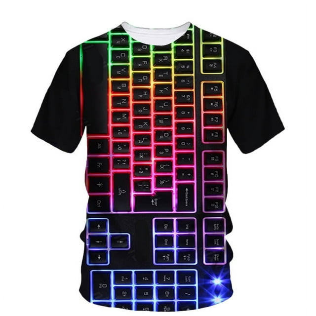 Personality Creative Computer Keyboard Pattern Printed Summer Men's T-Shirt Trend Hip Hop Short Sleeve Classic Loose Casual Top