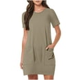 thumbnail image 4 of Summer Romper Dress for Women with Pockets,New Trendy 2026 Loose Fit Short Sleeve Ruched Sheath T-Shirt Dress, 4 of 7