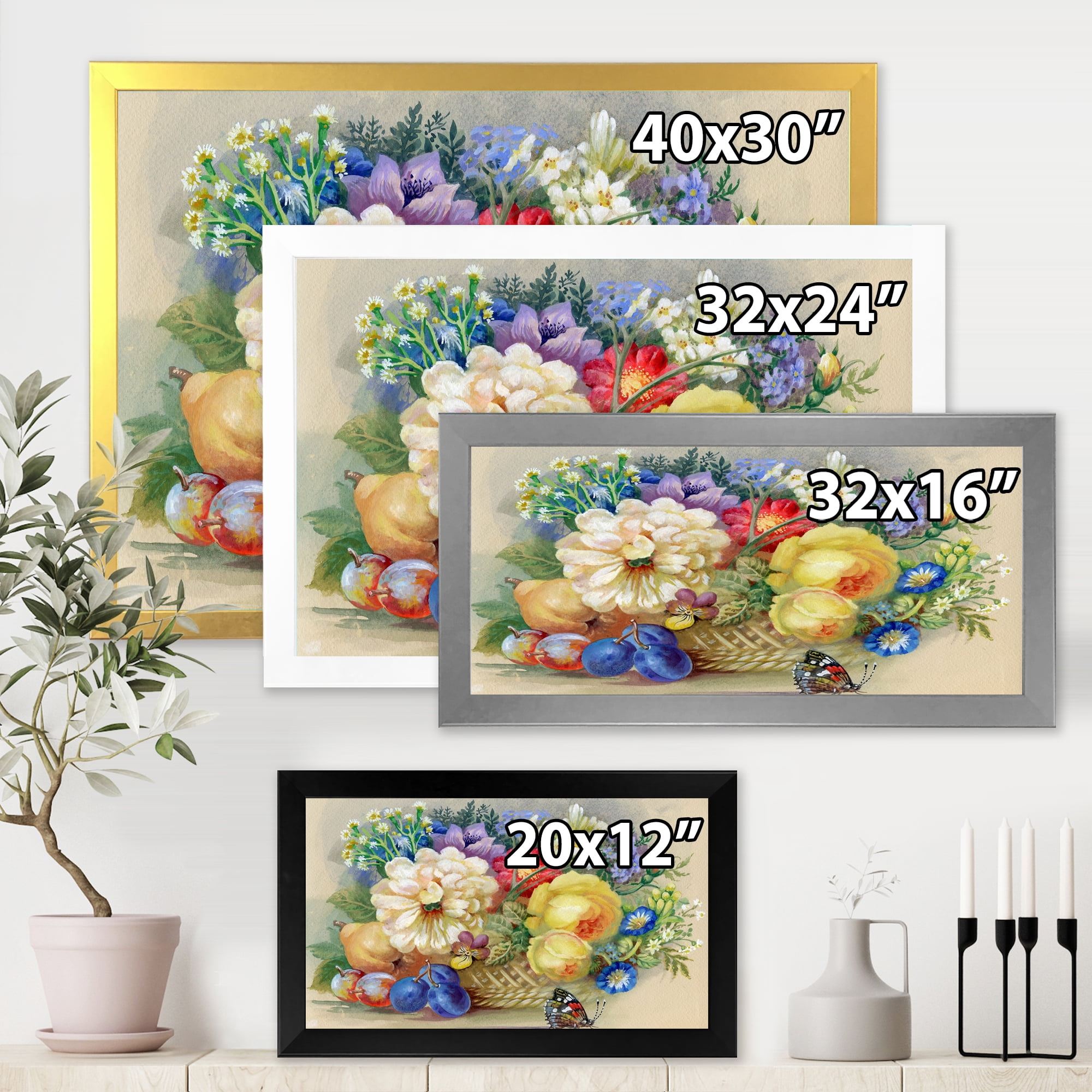 Designart 'Vintage Still Life Of White and Yellow Flowers' Traditional Framed Art Print