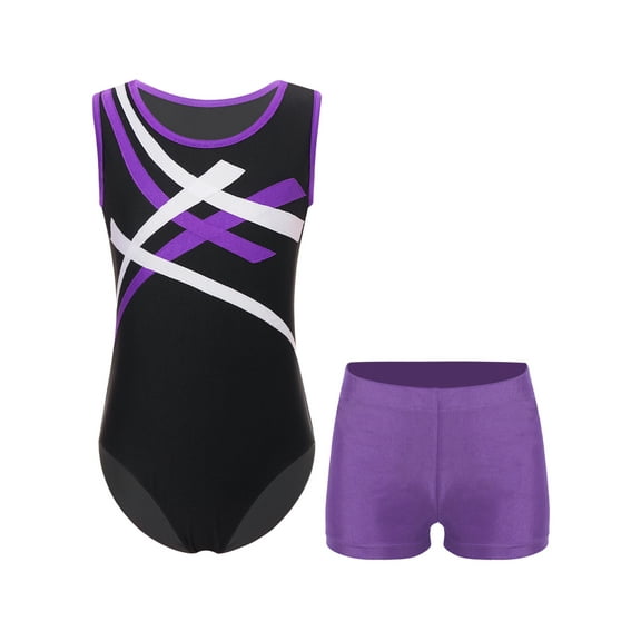 Haitryli Kids Boys Gymnastics Outfits Athletic Leotard Shorts Set for Ballet Dance Practice Purple 6