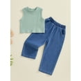 thumbnail image 2 of Suealasg Litte Girls 2Pcs Summer Outfits Sleeveless Ribbed Knit Tank Tops +Jeans Denim Pants 1T 2T 3T 4T 5T 6T Toddler Kids Girls Clothes Set, 2 of 7