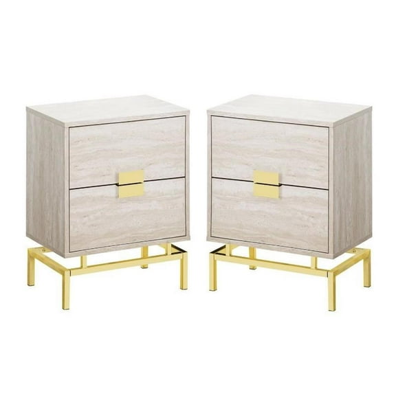 Home Square 2 Piece Storage Accent End Table Set in Beige and Gold