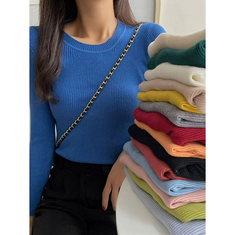 DanceeMangoo New-coming Autumn Winter Tops O-Neck Pullovers Sweaters Primer  shirt long sleeve Short Korean Slim-fit tight sweater - Walmart.com