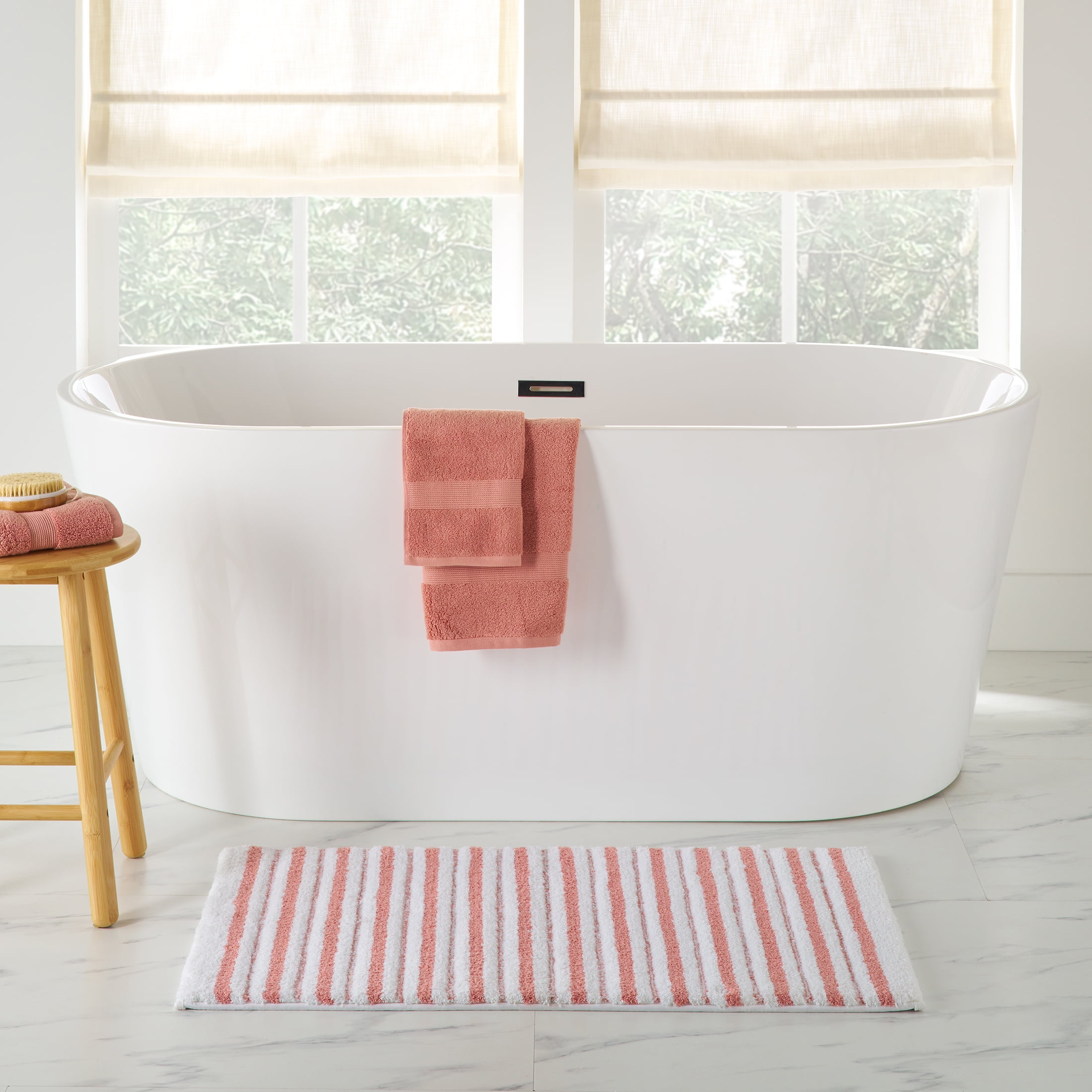 Better Homes & Gardens Signature Soft Tufted Stripe Bath Rug, Old Rose & White, 20" x 34"