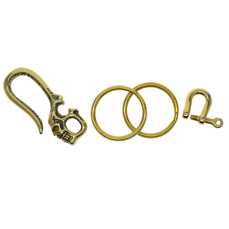 Solid Brass Skull Keychains Belt Clip Key Holder Bag Wallet Hooks Keyrings