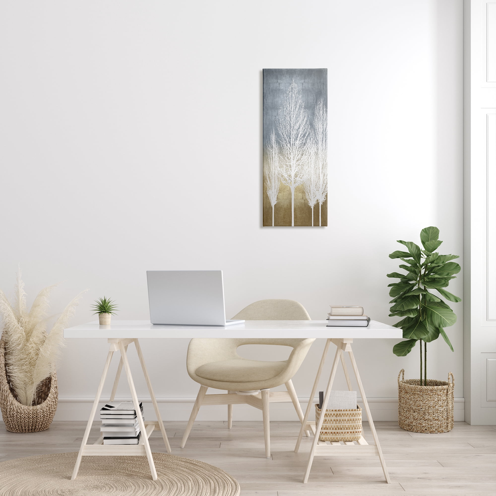Stupell Home Décor Tall Tree Silhouettes Abstract White Forest over Pattern, 13 x 30, Designed by Kate Bennett
