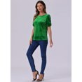 thumbnail image 4 of DARING DIVA Women's Round Neck Puff Short Sleeve Party Velvet Top XS Green, 4 of 6