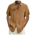 thumbnail image 2 of Huresd Mens Shirts Button Up Casual Men's Casual Solid Short Sleeve Shirts Loose Top Brown 3XL, 2 of 4