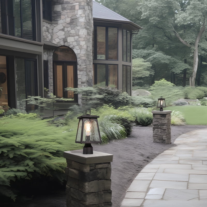 LNC 1-Light Trantisional Outdoor Post Light, with Textured Glass and Matte Black Finish