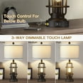 thumbnail image 6 of Cinkeda Modern Table Lamps with USB A+C Ports AC Outlet 3 Way Dimmable Touch Control Nightlight Black Industrial Bedside Lamp Set of 2 for Living Room Bedroom, 6 of 8