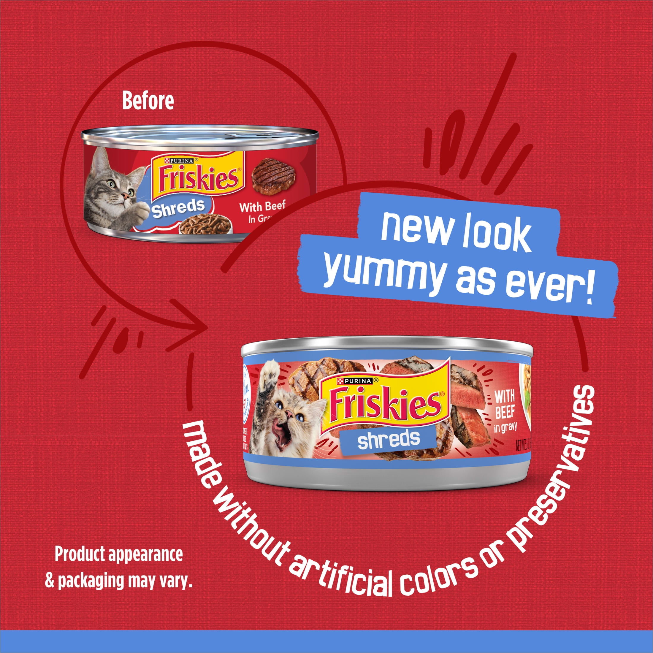 (24 pack) Purina Friskies Shreds, Beef in Gravy, Wet Cat Food, 5.5 oz Can