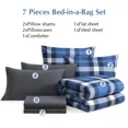 thumbnail image 2 of Amberspace Reversible Checkered 7-piece Bed in a Bag Comforter Set with Sheets,Indigo Blue,Queen, 2 of 7