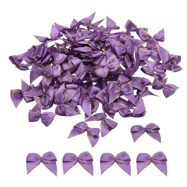 Uxcell 100pcs Mini Moño de Cinta Metálica Satinada para Manualidades DIY Color Púrpura
