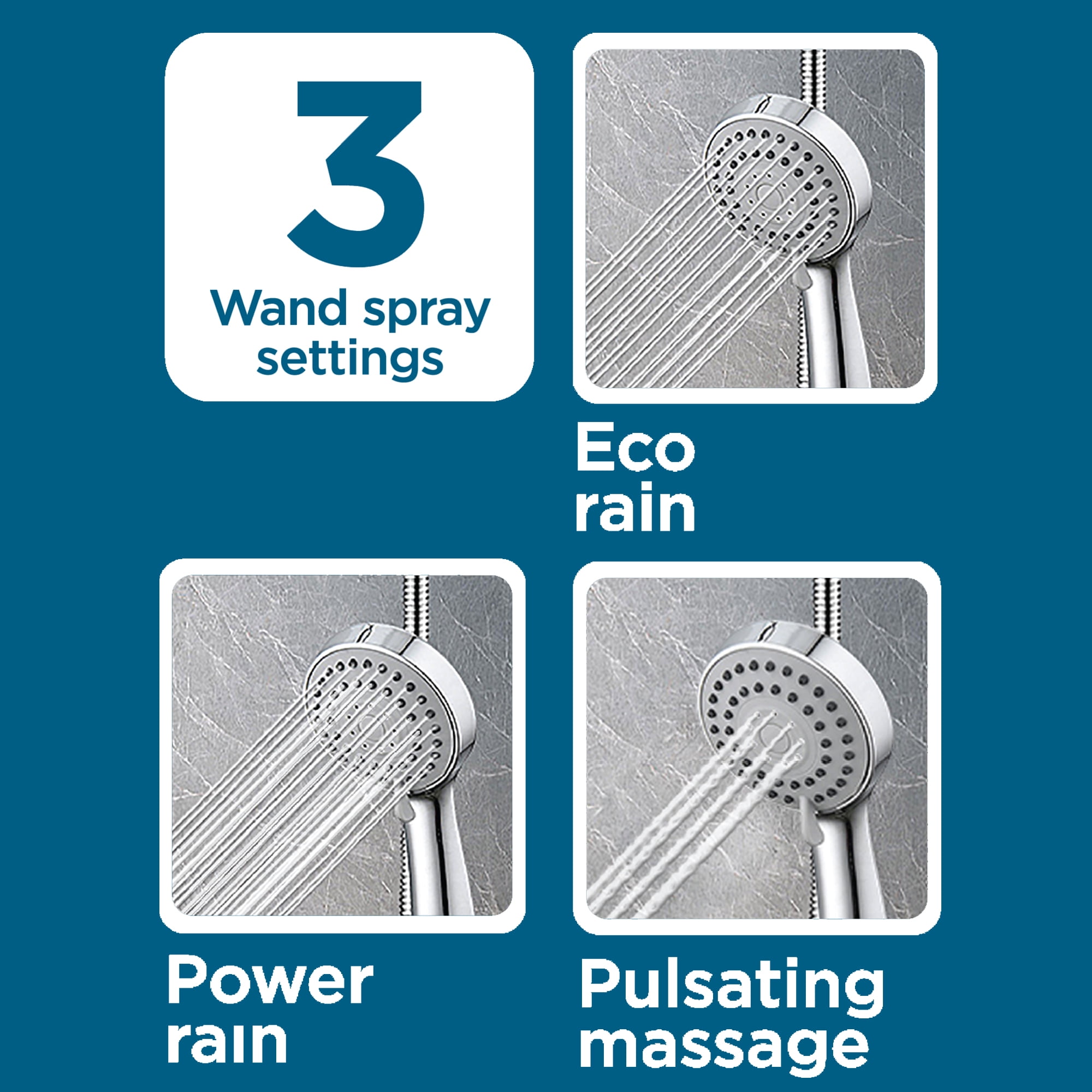 BLACK+DECKER Rainfall Shower Head with 3-Function Handheld Wand and Stainless Steel Hose, Chrome