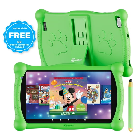 Contixo 8" Kids Tablet 2025 Model with 80 Stories, Educational Android Tablet for Kids 3-12, 32GB, Parental Controls, Kid-Proof Case with Kickstand – Green