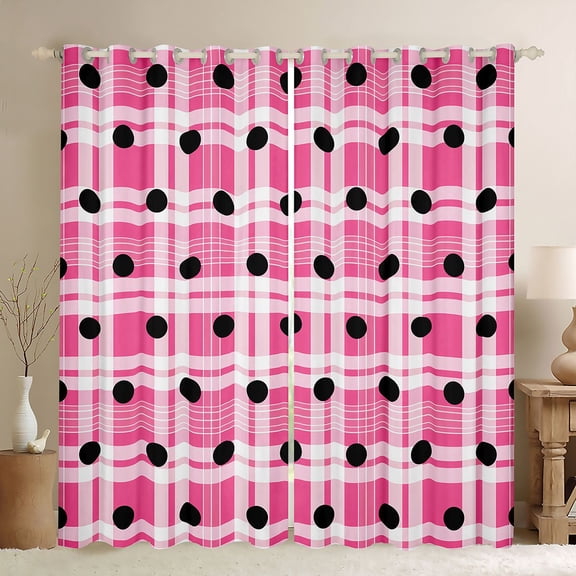 Manfei Modern Checkered Blackout Curtains,Minimalist Polka Dot Window Curtains Pack of 2 (38x45 Each),Pink White