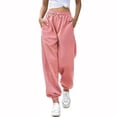 thumbnail image 2 of 2026 Petite Sweatpants for Women Baggy Drawsting High Waisted Wide Leg Sweat Pants Casual Workout Joggers with Pockets Pink 2XL, 2 of 5