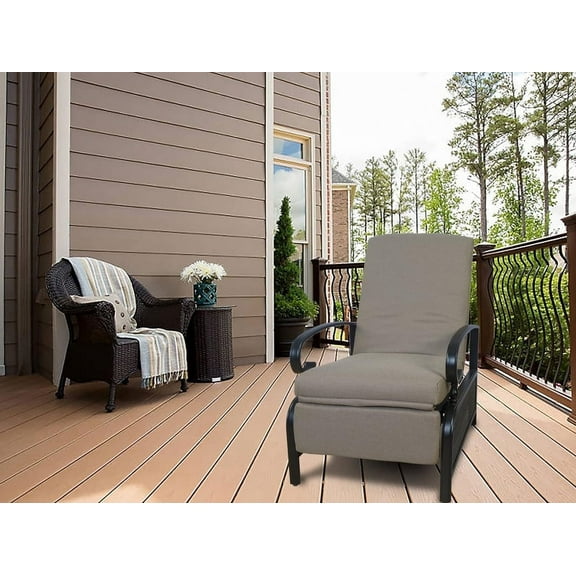 Kozyard Adjustable Outdoor Patio Reclining Lounge Chair - Comfortable Cushioned Recliner Chair with Strong Extendable Metal Frame for Sunbathing, Reading, Relaxation (Beige )