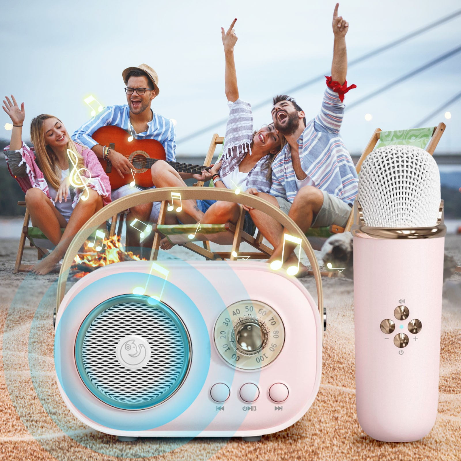Byujiro Mini Karaoke Machine with 1 Wireless Microphone for Kids and Adults Cute Karaoke with Microphone Set Portable Bluetooth Speaker with Microphone Retro Handheld Style