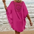 thumbnail image 6 of Swimsuit Coverup for Women Batwing Sleeve Crewneck Tassel Hem Crochet Loose Beach Cover Up Dress Bathing Suit Dress, 6 of 6