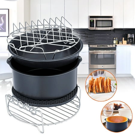 6Pcs 8'' Air Fryer Accessories Set Barbecue Baking Cake Pizza Pan Rack For 5.3 -5.8QT