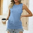 thumbnail image 2 of HVOBTTY Summer Women's Casual Fashion Solid Color Crew Neck Pocket Detail Sport Tank Top Blouse Light Blue, XXXXXL, 2 of 5