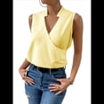 thumbnail image 2 of Camisetas Sin Mangas Plisadas para Mujer, Blusas Casuales Sin Mangas con Cuello en V, Camiseta Básica de Verano Amarillo L, 2 of 7