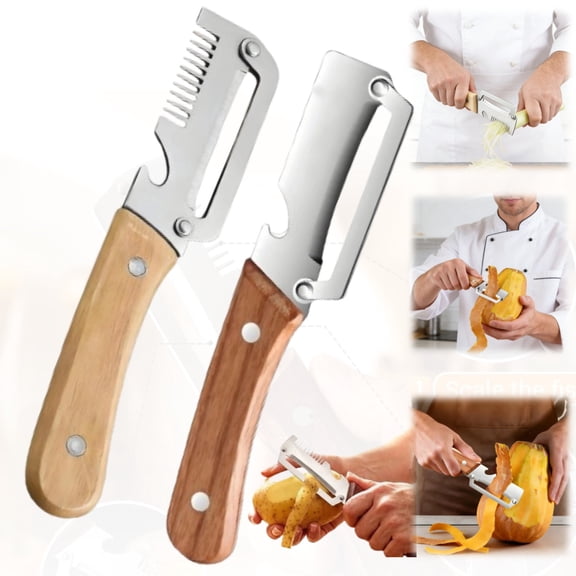 2-Pack 2026 New Multifunctional Peeler Combo, 3-in-1 Peelers with Wooden Handle & Bottle Opener, Kitchen Gadget for Fruits and Veggies