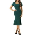 thumbnail image 2 of INSPIRE CHIC Business Elegant Dresses for Women's Sweetheart Neck Puff Short Sleeve Mermaid Midi Dress L Dark Green, 2 of 6