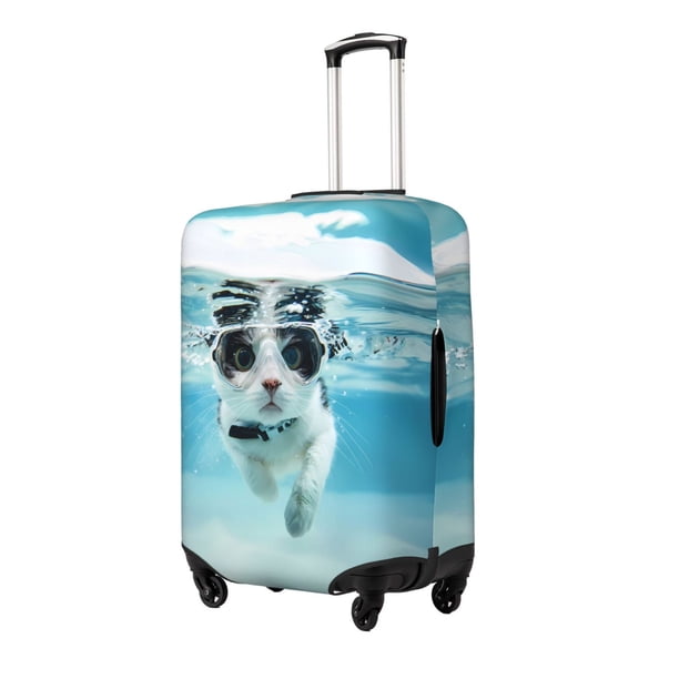 Balery Swimming Cat Goggles Funda de equipaje, fundas para maletas, elástica, lavable, protector de maletas, compatible con maletas de 18 a 32 pulgadas-Small