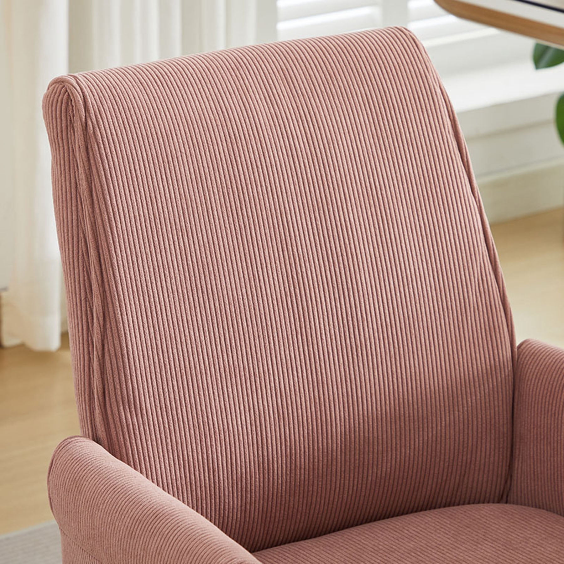 S-HOME Ergonomic Mid-Back Liftable Office Chair in Striped Fabric with Golden Base and Memory Foam Cushion , Light Pink