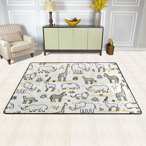 Cartoon Cute Giraffe Elephant Area Floor Mats 36" x 24" Soft Non-Slip Large Rugs Nursery Memory Foam Carpets Living Room Doormat for Bedroom Dinning Decor